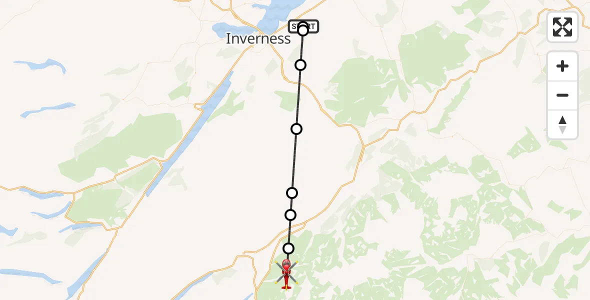 Routekaart van de vlucht: Air Ambulance Helicopter to Kingussie, Dalcross Drive