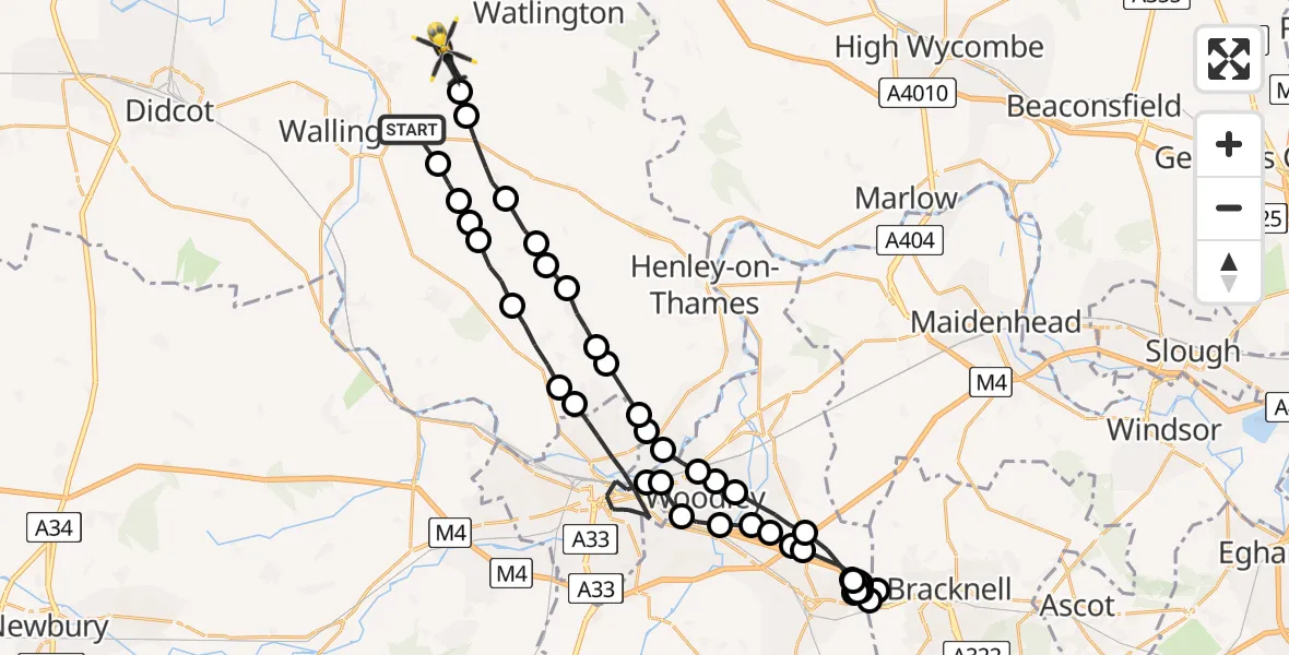 Routekaart van de vlucht: Police Helicopter to Ewelme, Eyre's Lane