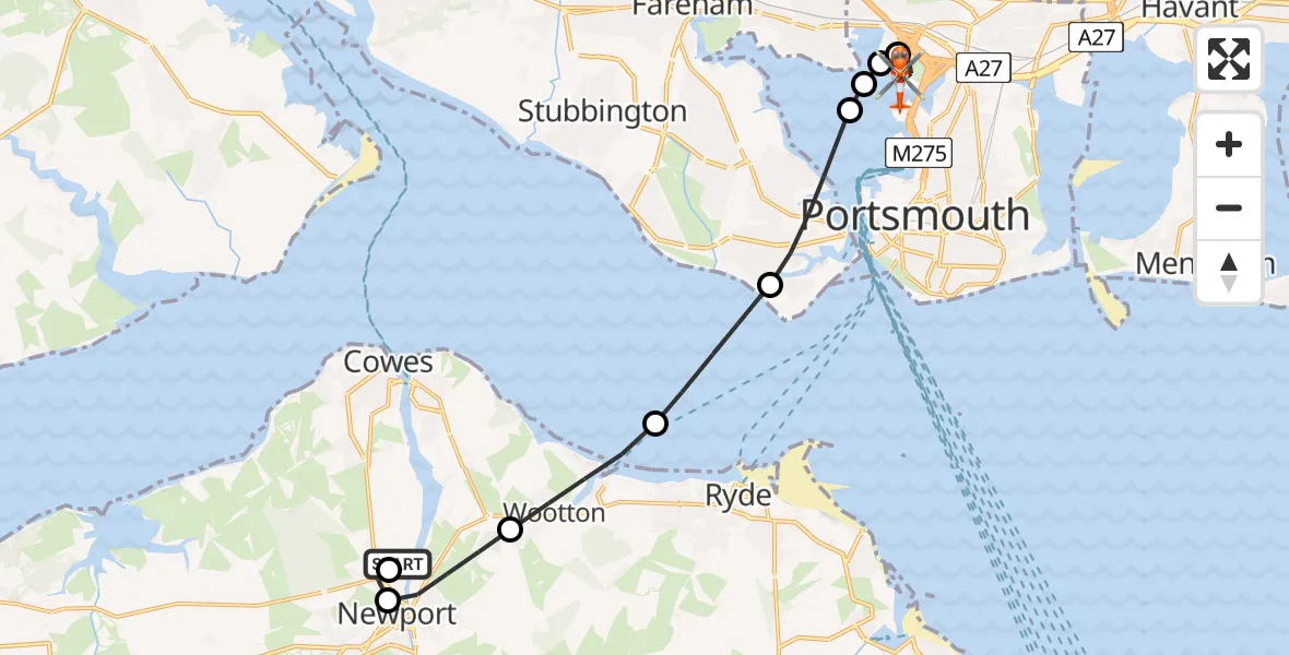 Flight path map showing Coastguard Helicopter route from St Mary's Hospital Helipad to Tipner