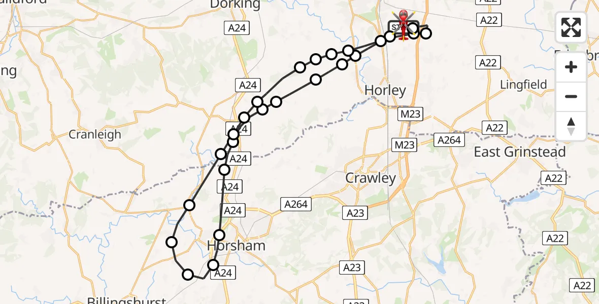 Routekaart van de vlucht: Air Ambulance Helicopter to Redhill Aerodrome