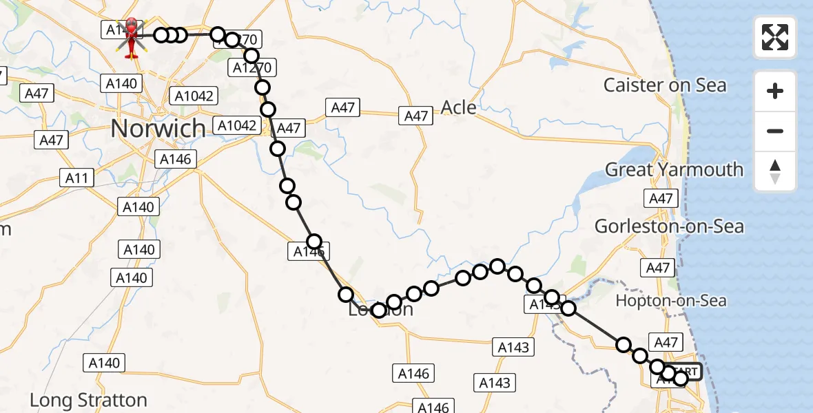 Routekaart van de vlucht: Air Ambulance Helicopter to Norwich Airport
