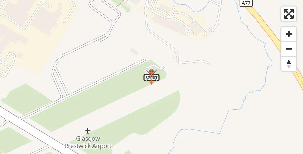 Flight path map showing Coastguard Helicopter route from Glasgow Prestwick Airport to Glasgow Prestwick Airport