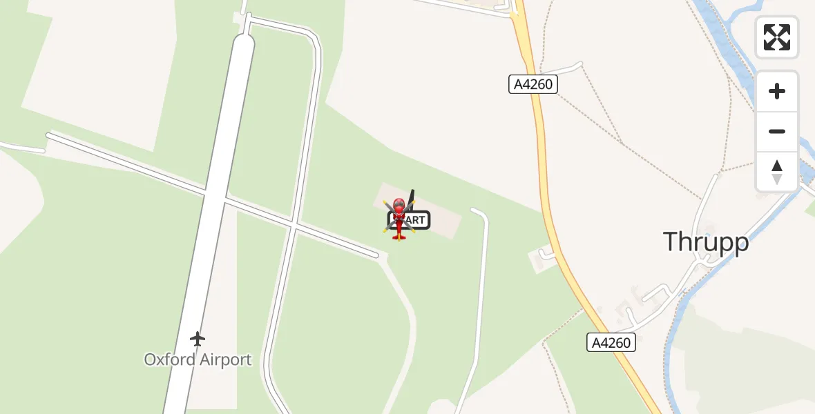 Flight path map showing Air Ambulance Helicopter route from London Oxford Airport to London Oxford Airport