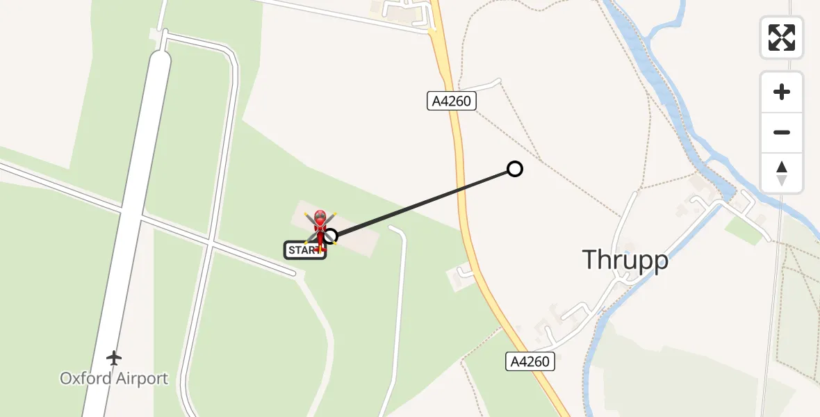 Flight path map showing Air Ambulance Helicopter route from London Oxford Airport to London Oxford Airport