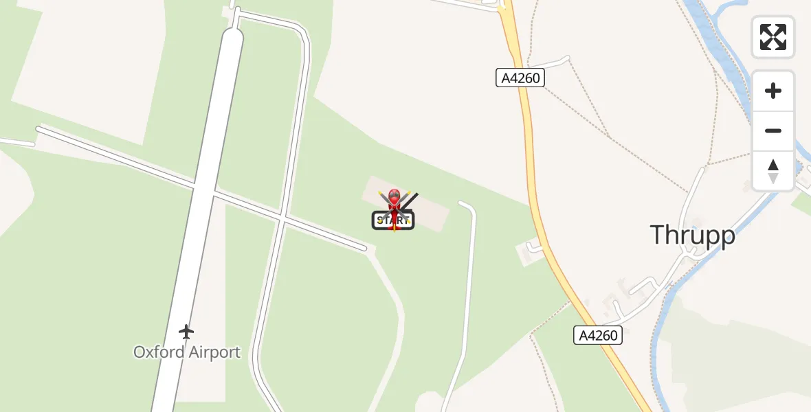 Flight path map showing Air Ambulance Helicopter route from London Oxford Airport to London Oxford Airport