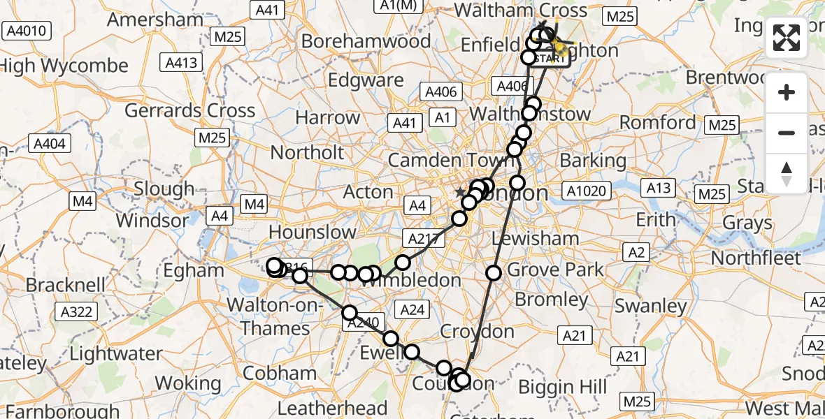 Flight path map showing Police Helicopter route from London Borough of Waltham Forest to Sewardstonebury