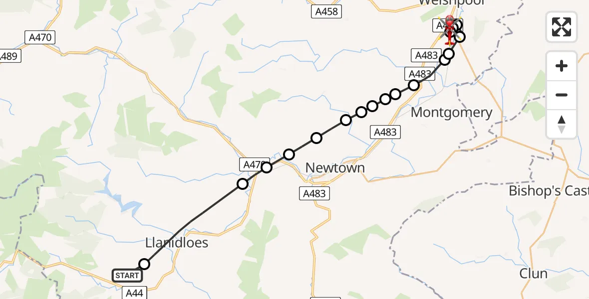 Routekaart van de vlucht: Air Ambulance Helicopter to Welshpool Airport
