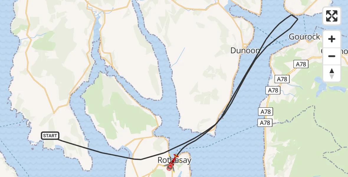Flight path map showing Air Ambulance Helicopter route from Inner Seas to Inner Seas