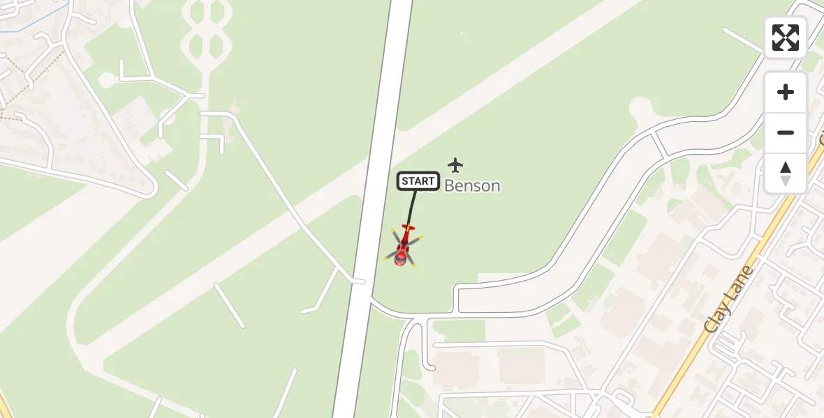 Flight path map showing Air Ambulance Helicopter route from RAF Benson to RAF Benson