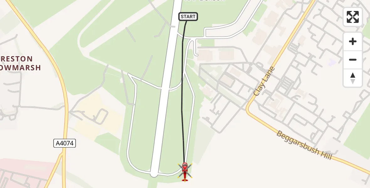 Flight path map showing Air Ambulance Helicopter route from RAF Benson to RAF Benson