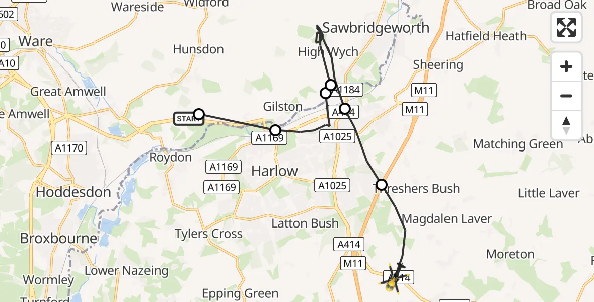 Routekaart van de vlucht: Police Helicopter to North Weald Bassett, Canes Lane