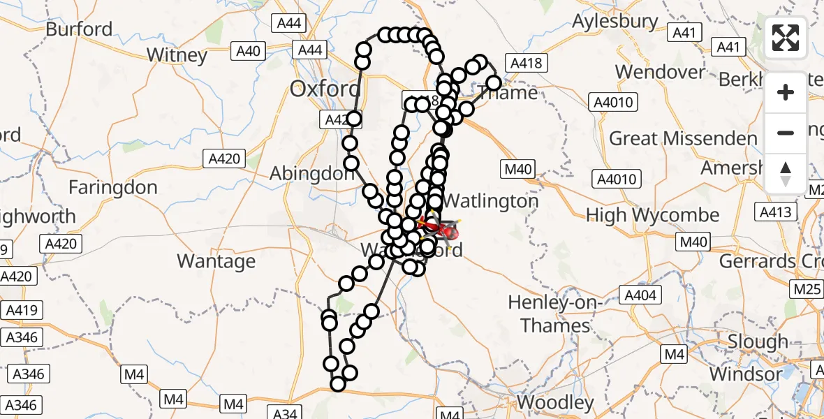Flight path map showing Air Ambulance Helicopter route from RAF Benson to RAF Benson