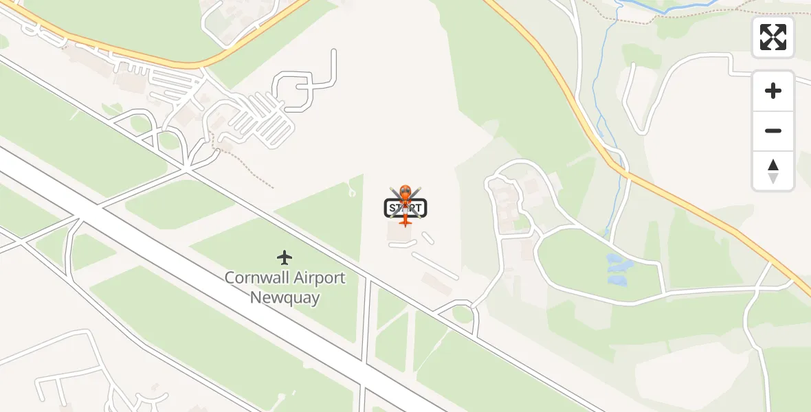 Flight path map showing Coastguard Helicopter route from Cornwall Airport Newquay to Cornwall Airport Newquay