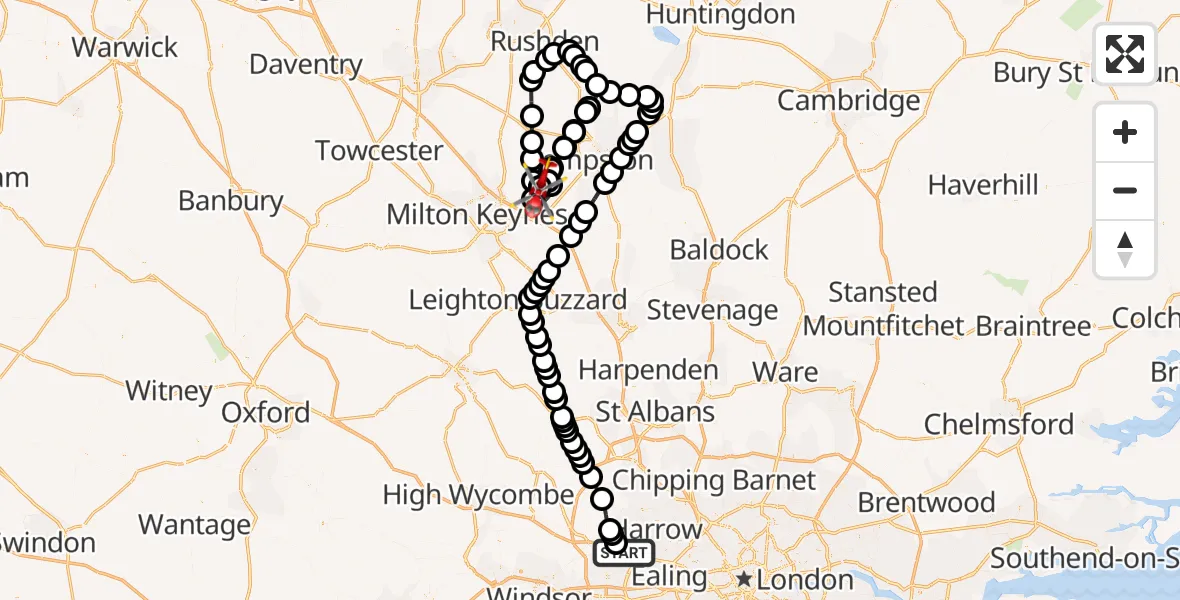 Routekaart van de vlucht: Air Ambulance Helicopter to Cranfield Airport