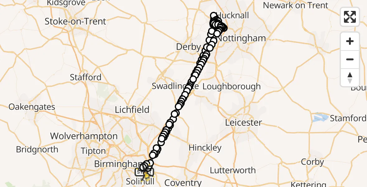 Flight route Police Helicopter Birmingham Airport - Birmingham Airport, 17 March 2026, 17:28
