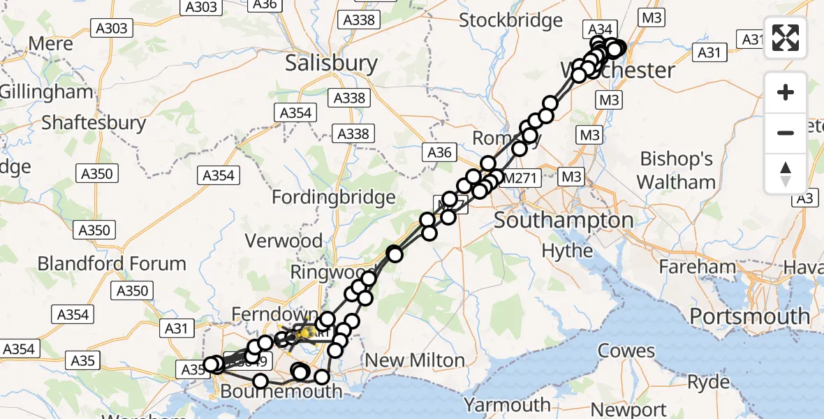 Flight path map showing Police Helicopter route from Bournemouth Airport to Bournemouth Airport