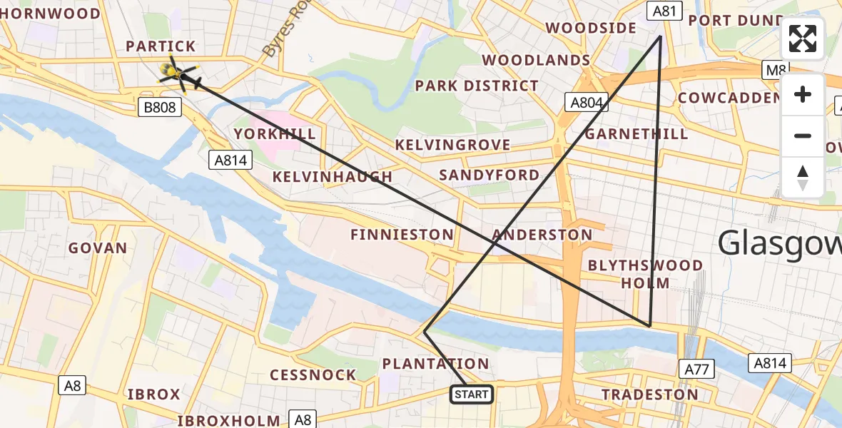 Flight route Police Helicopter Glasgow - Glasgow, 17 March 2026, 18:10