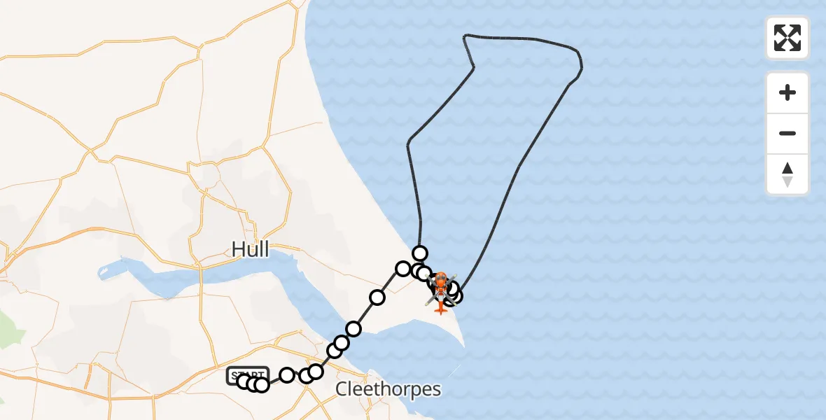 Flight path map showing Coastguard Helicopter route from Humberside Airport to Holmpton