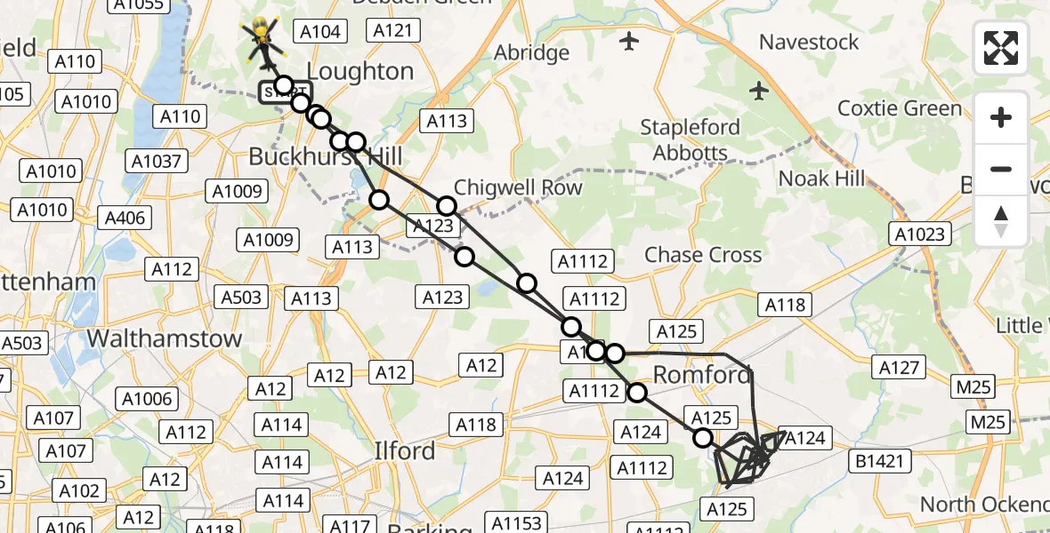 Routekaart van de vlucht: Police Helicopter to Metropolitan Police Air Support Unit Lippitts Hill