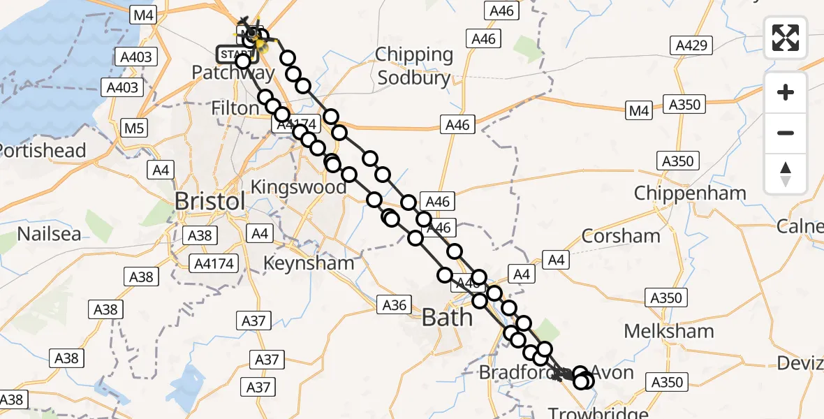 Flight path map showing Police Helicopter route from Patchway to Hortham