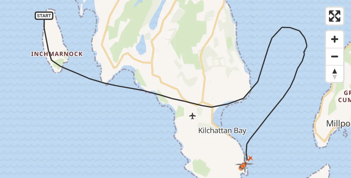 Flight path map showing Coastguard Helicopter route from Inner Seas to Inner Seas