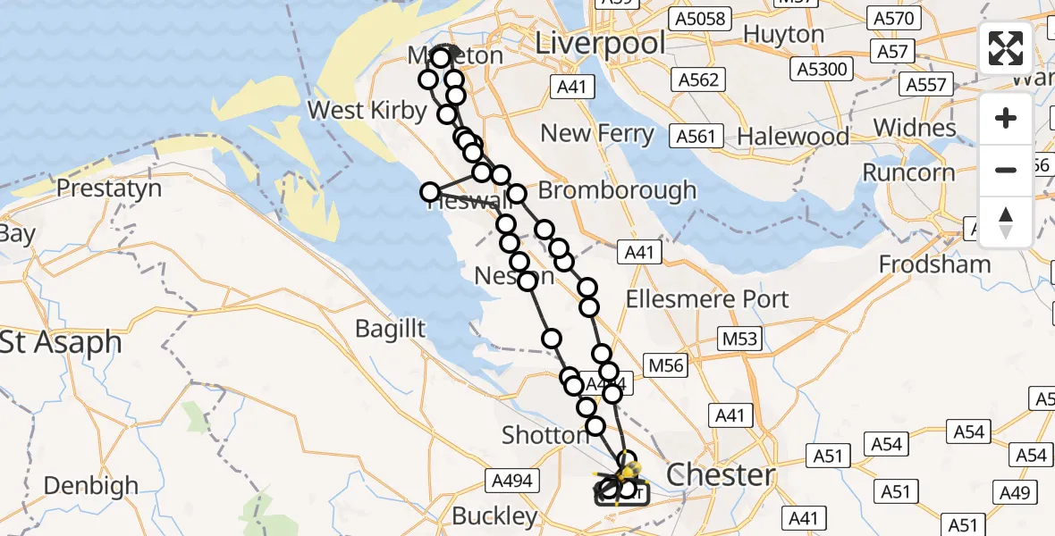 Flight path map showing Police Helicopter route from Hawarden Airport to Hawarden Airport