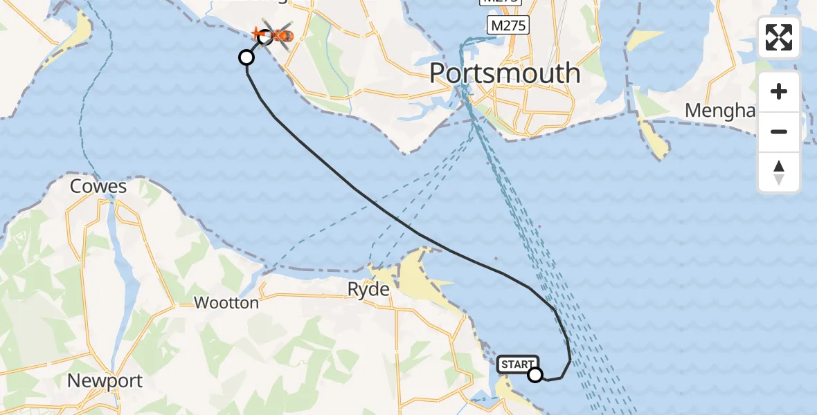 Flight path map showing Coastguard Helicopter route from Bembridge to Solent Airport
