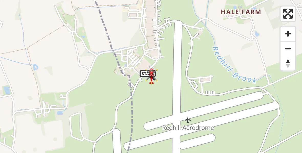 Flight path map showing Air Ambulance Helicopter route from Redhill Aerodrome to Redhill Aerodrome