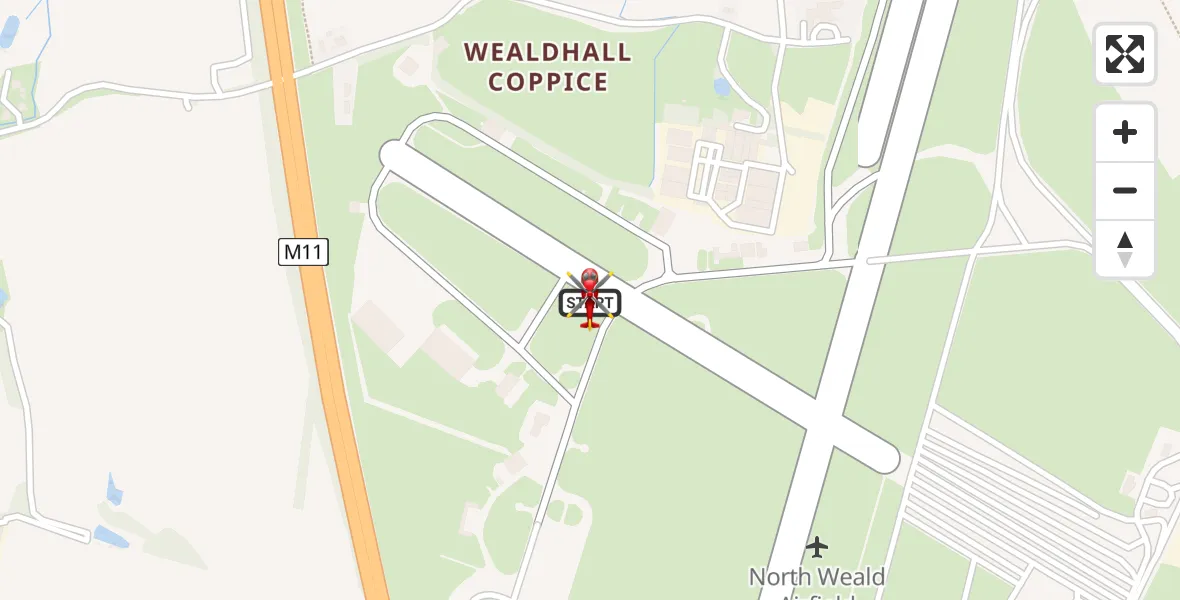 Flight path map showing Air Ambulance Helicopter route from North Weald Airfield to North Weald Airfield
