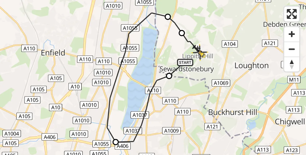 Routekaart van de vlucht: Police Helicopter to Metropolitan Police Air Support Unit Lippitts Hill