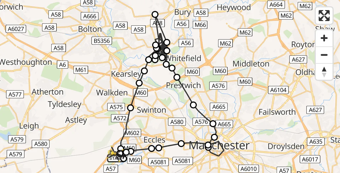 Flight path map showing Police Helicopter route from Manchester Barton Aerodrome to Manchester Barton Aerodrome