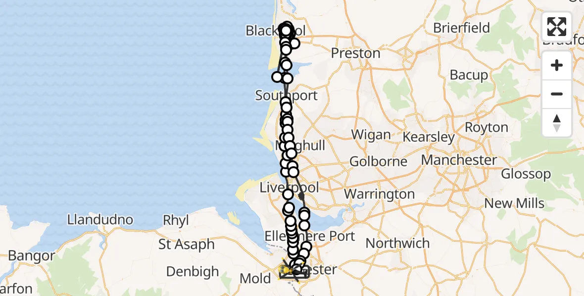 Flight path map showing Police Helicopter route from Hawarden Airport to Hawarden Airport
