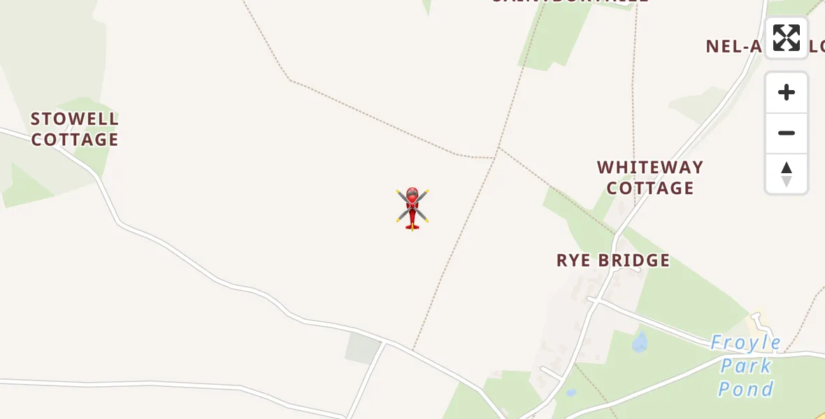 Flight path map showing Air Ambulance Helicopter route from Upper Froyle to Upper Froyle