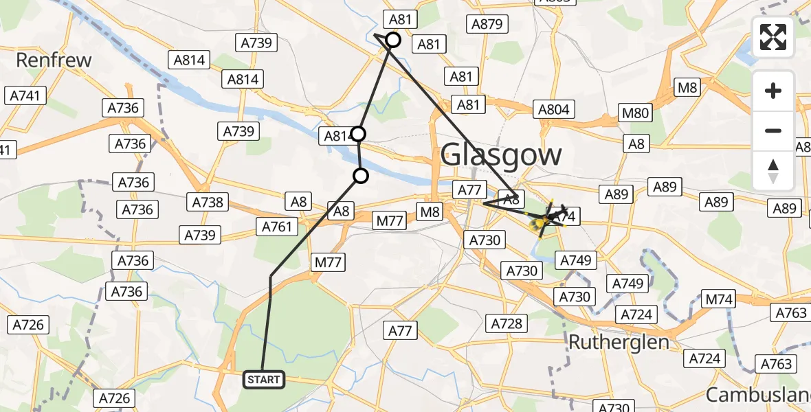 Flight route Police Helicopter Glasgow - Glasgow, 17 March 2026, 22:49