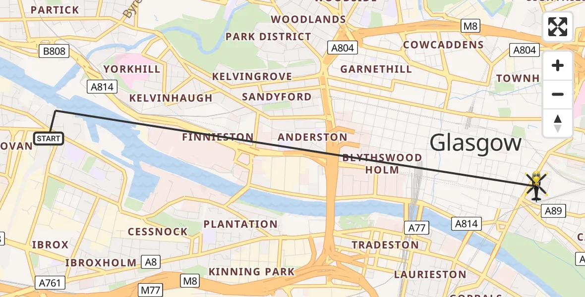 Flight route Police Helicopter Glasgow - Glasgow, 17 March 2026, 23:10