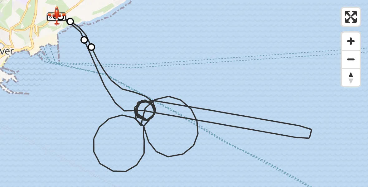 Flight path map showing Coastguard Drone route from Langdon Battery Heliport to Swingate Airfield