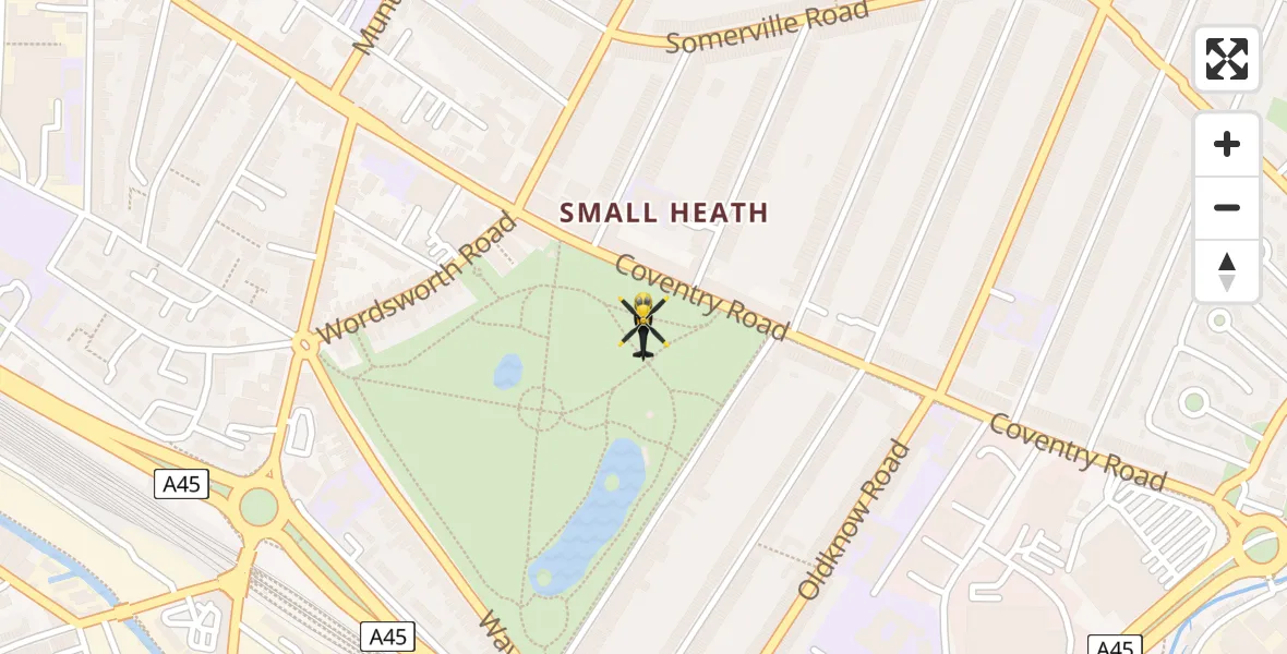 Flight path map showing Police Helicopter route from Hay Mills to Hay Mills