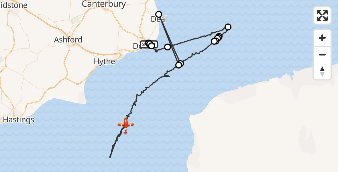 Flight path map showing Coastguard Drone route from Langdon Battery Heliport to English Channel