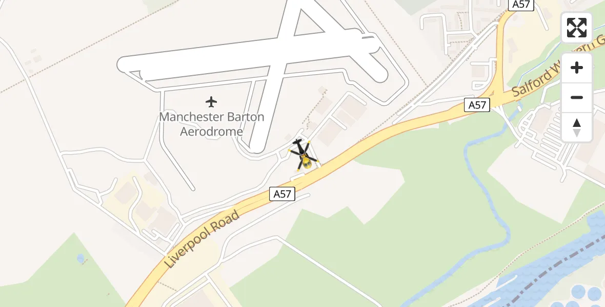 Flight path map showing Police Helicopter route from Manchester Barton Aerodrome to Manchester Barton Aerodrome