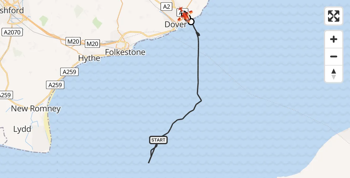 Routekaart van de vlucht: Coastguard Drone to Dover, Jubilee Way