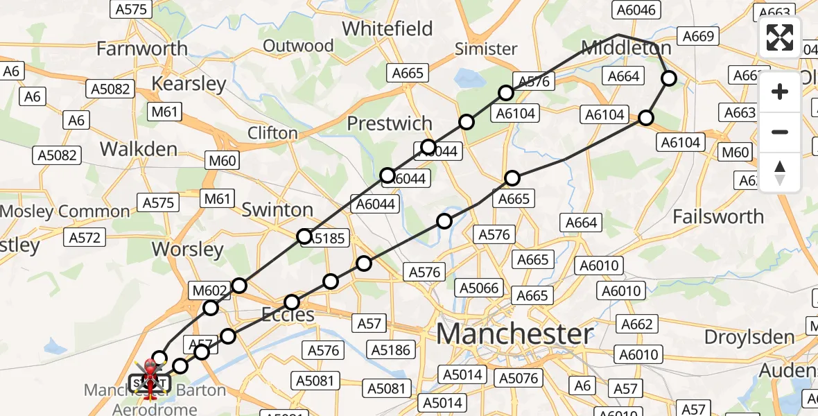 Routekaart van de vlucht: Air Ambulance Helicopter to Manchester Barton Aerodrome