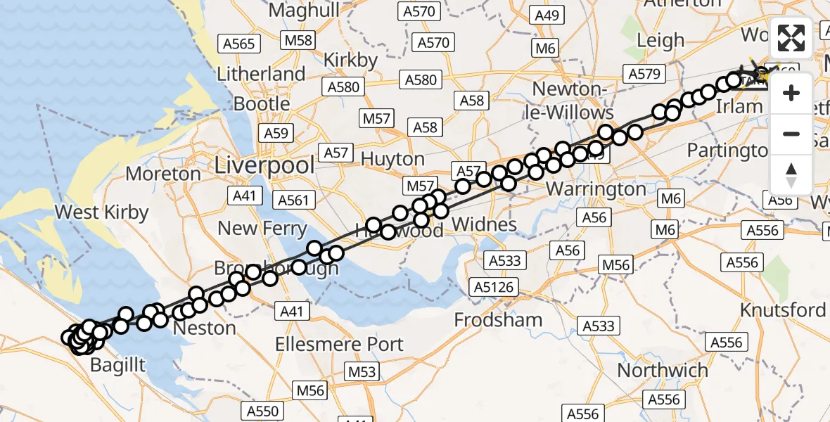 Flight path map showing Police Helicopter route from Irlam to Irlam
