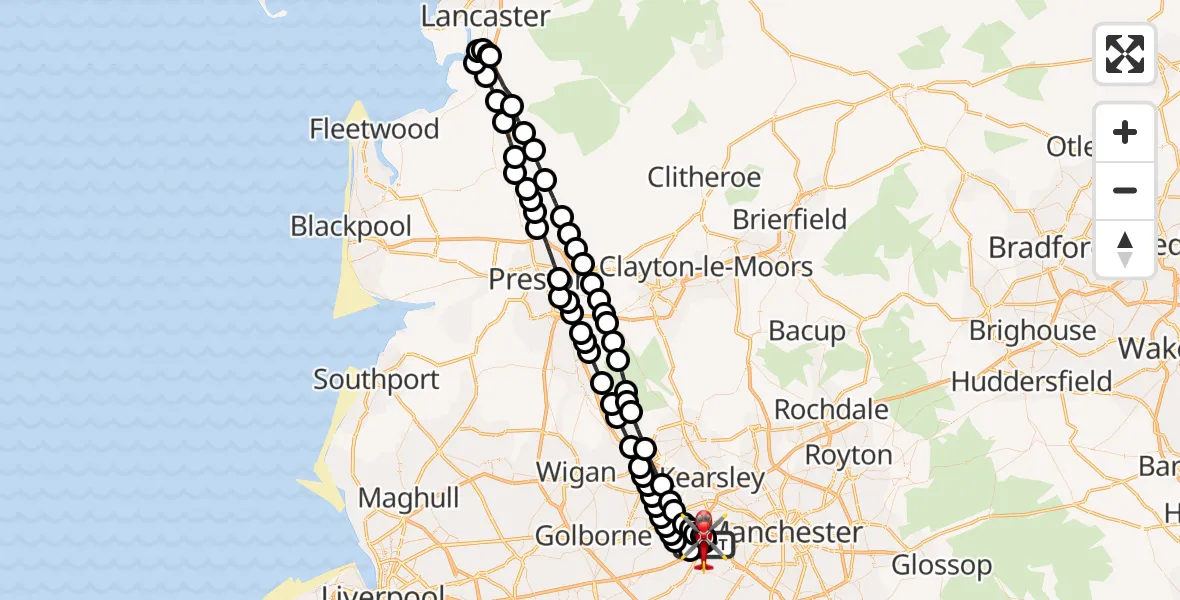 Flight route Air Ambulance Helicopter Manchester Barton Aerodrome - Manchester Barton Aerodrome, 18 March 2026, 09:04