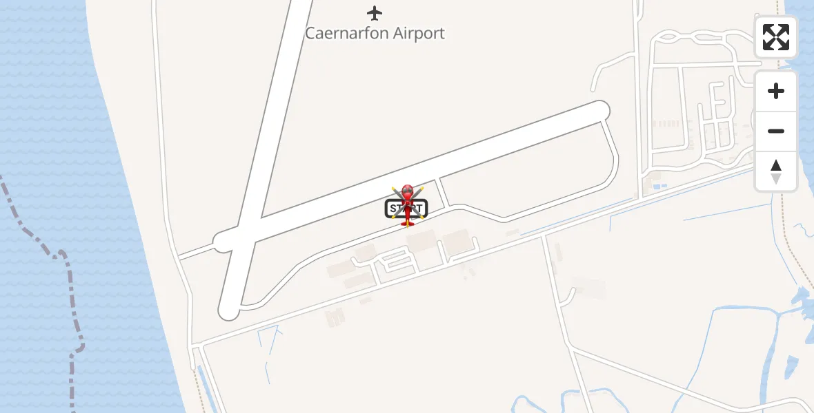 Flight path map showing Air Ambulance Helicopter route from Caernarfon Airport to Caernarfon Airport