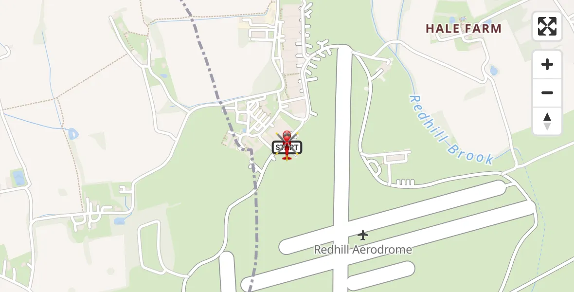 Flight path map showing Air Ambulance Helicopter route from Redhill Aerodrome to Redhill Aerodrome