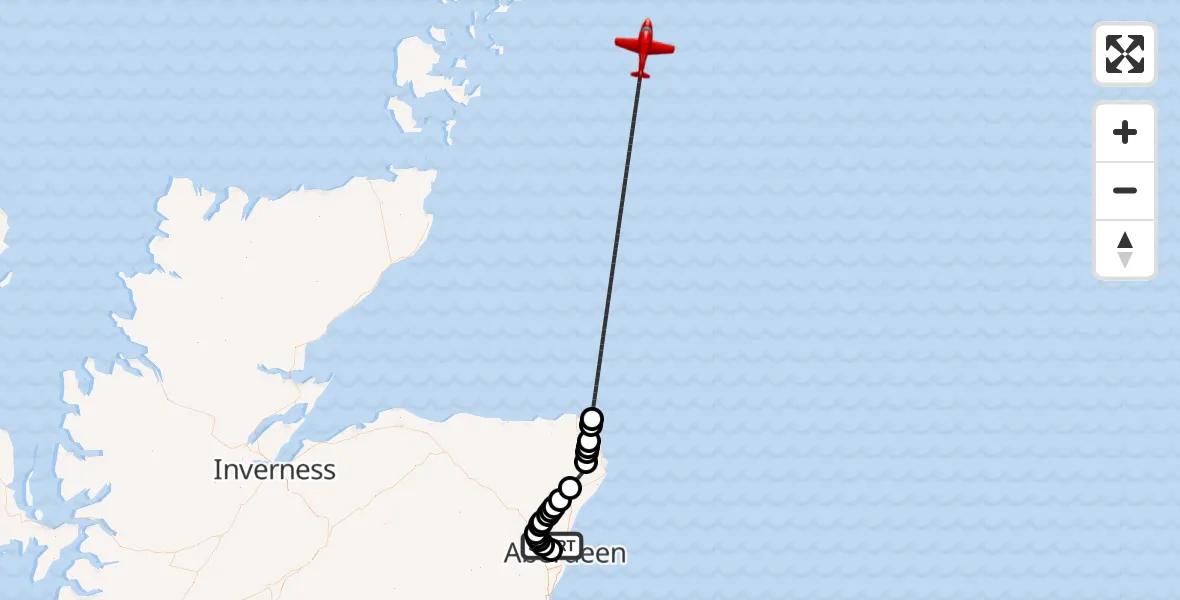 Flight path map showing Air Ambulance Aircraft route from Aberdeen City to North Sea