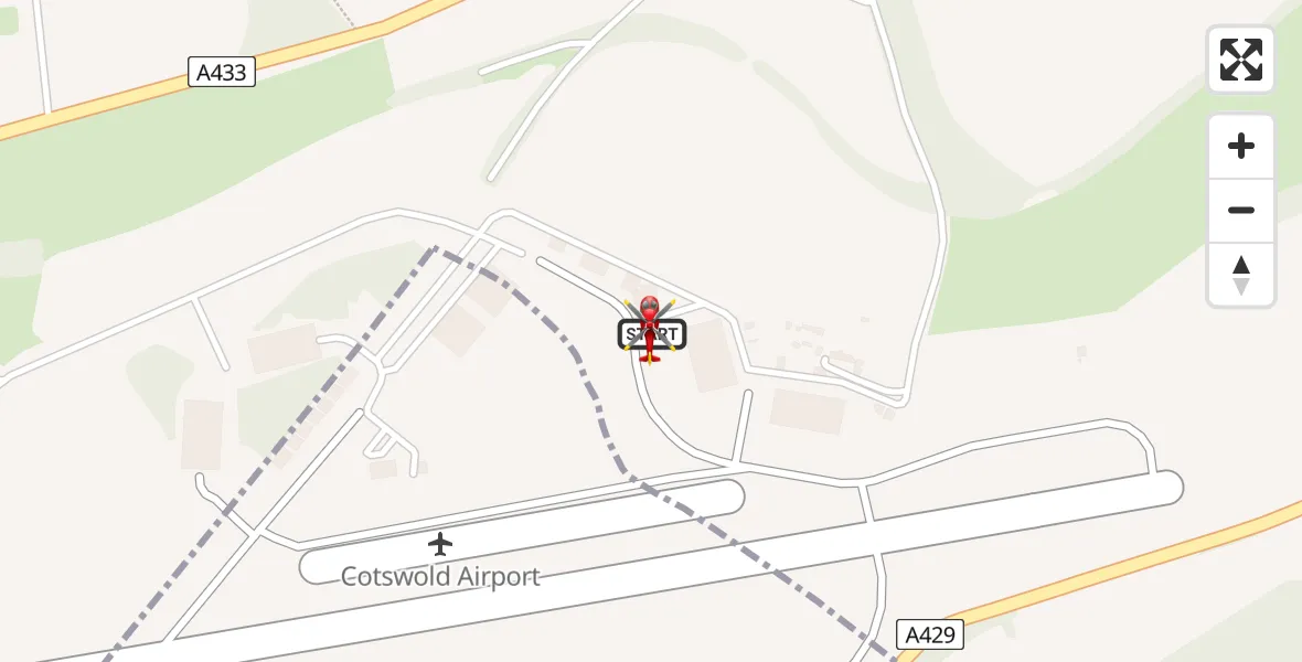 Flight path map showing Air Ambulance Helicopter route from Cotswold Airport to Cotswold Airport