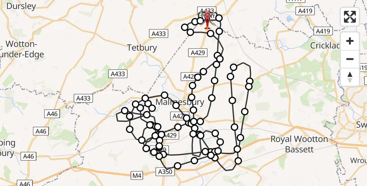 Flight path map showing Air Ambulance Helicopter route from Cotswold Airport to Cotswold Airport
