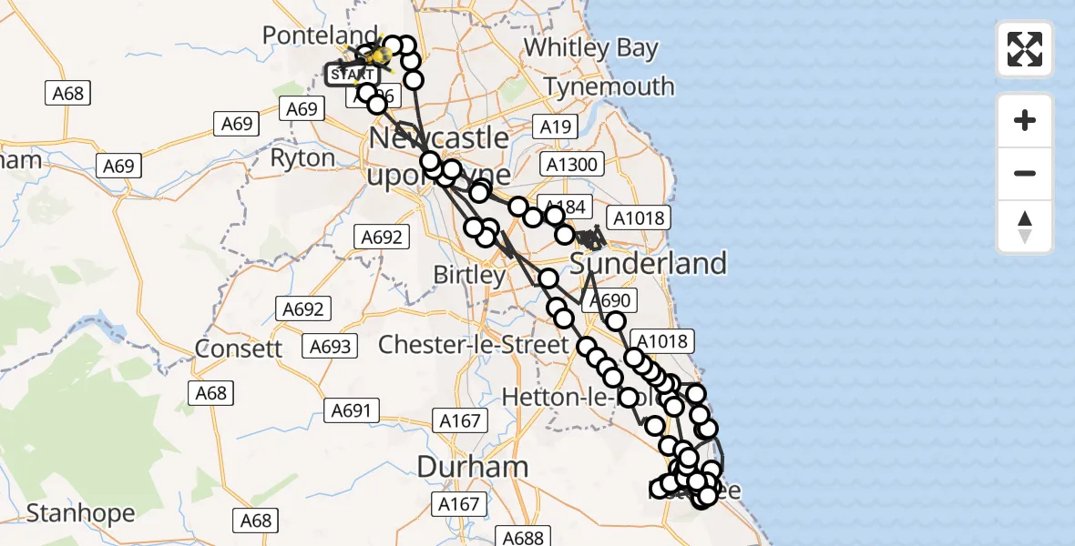 Flight path map showing Police Helicopter route from Newcastle upon Tyne to Newcastle International Airport