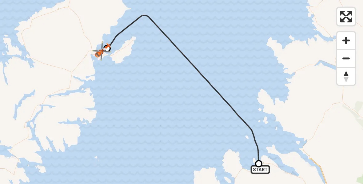 Flight path map showing Coastguard Helicopter route from Gruinard to Stornoway Airport